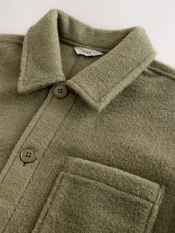 Khaki Green Wool Look Fleece Shacket