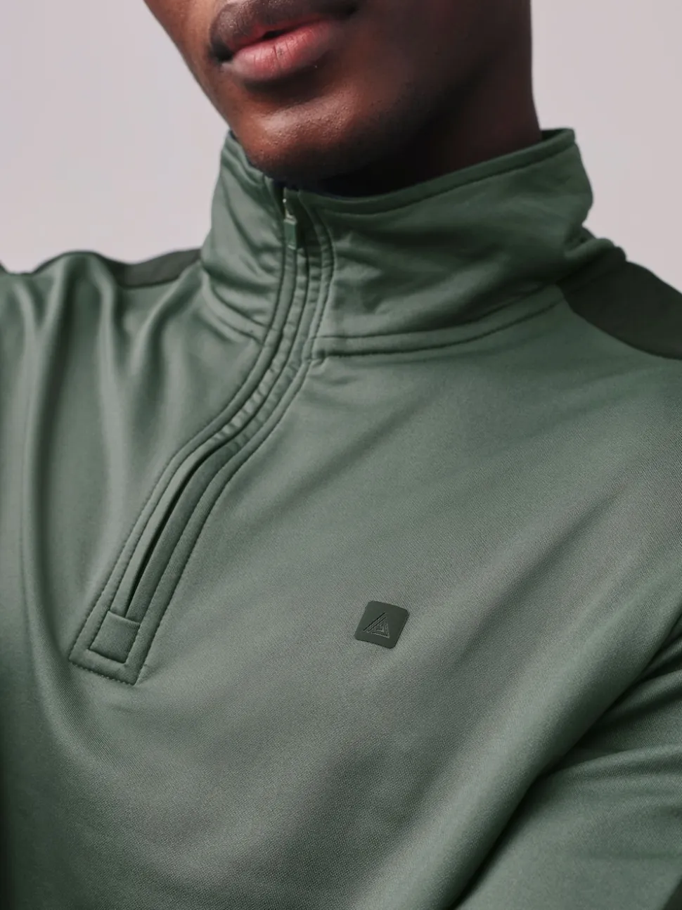 Khaki Green Zip Neck Active Training Top