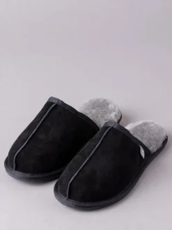 Lakeland Leather Black Mens Sheepskin Slider Slippers