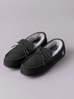 Lakeland Leather Black Mens Sheepskin Moccasin Slippers