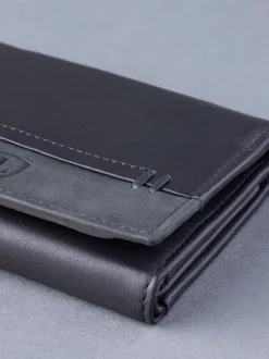 Lakeland Leather Black Stitch Tri-Fold Wallet