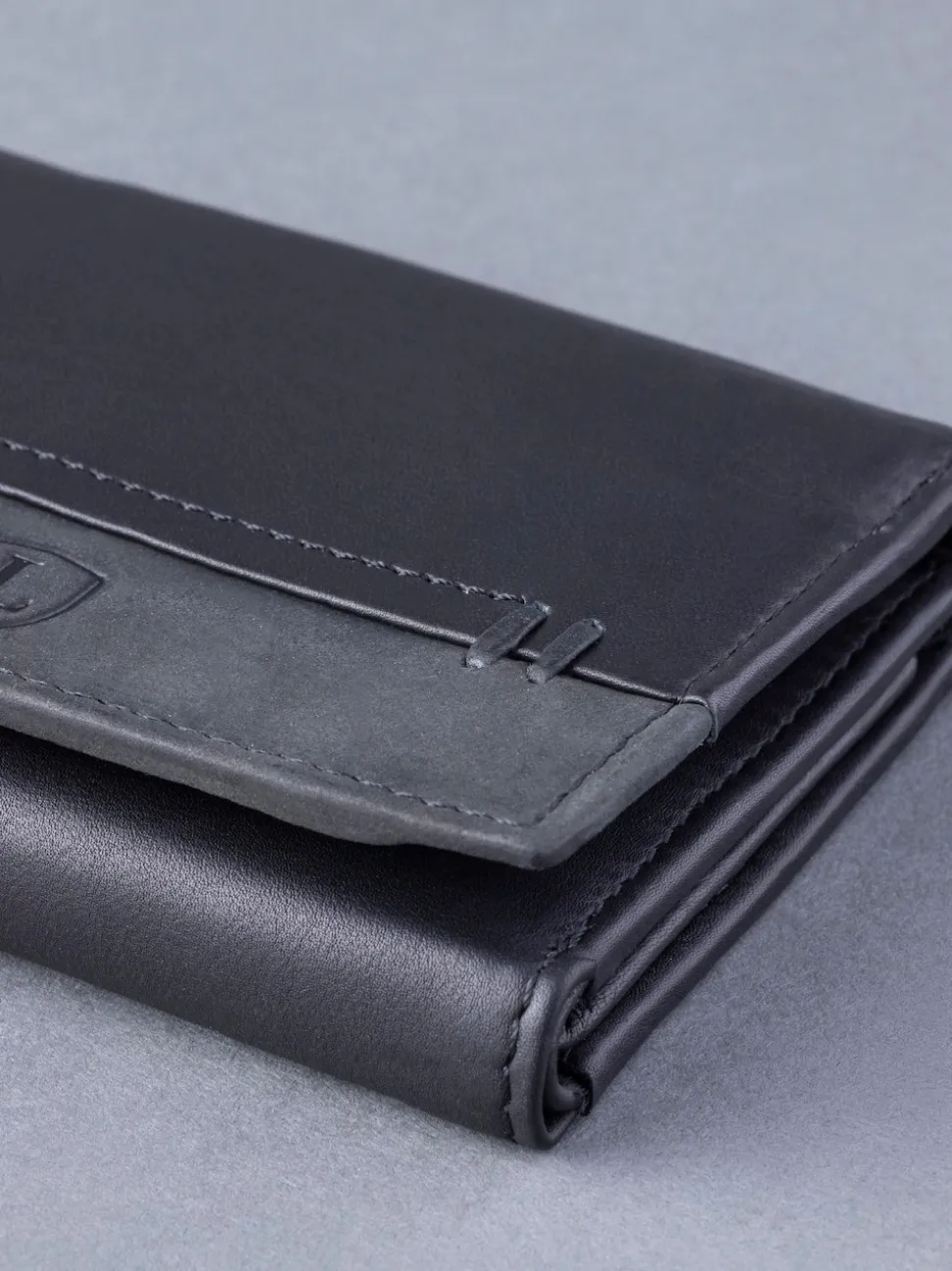 Lakeland Leather Black Stitch Tri-Fold Wallet