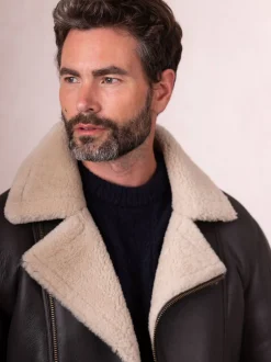 Lakeland Leather Brown Javelin Sheepskin Asymmetric Zip Aviator Jacket