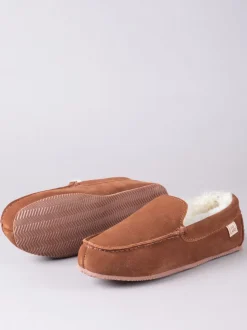 Lakeland Leather Brown Mens Sheepskin Slip-On Moccasins