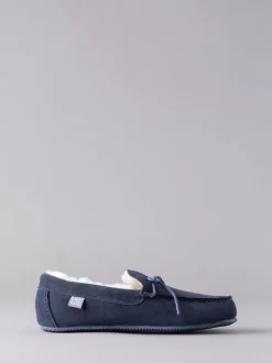 Lakeland Leather Navy Blue Mens Sheepskin Moccasin Slippers