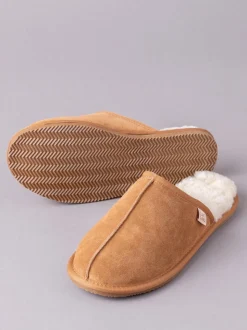 Lakeland Leather Tan Brown Mens Sheepskin Slider Slippers