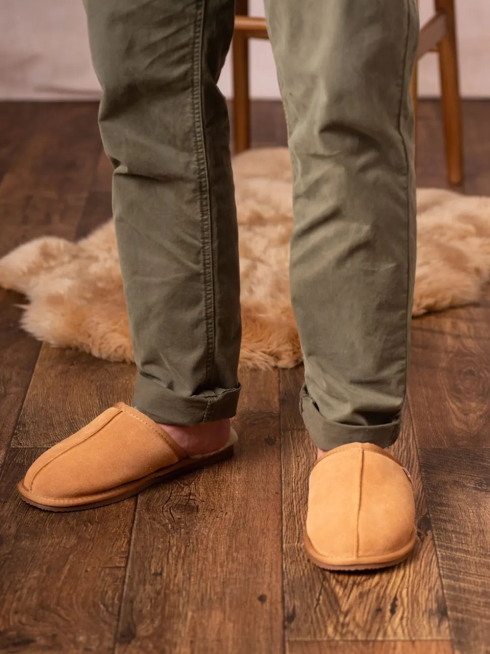 Lakeland Leather Tan Brown Mens Sheepskin Slider Slippers