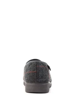 Lazy Dogz Grey Hughes Check Print Full Slippers