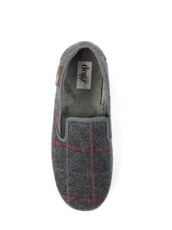 Lazy Dogz Grey Hughes Check Print Full Slippers