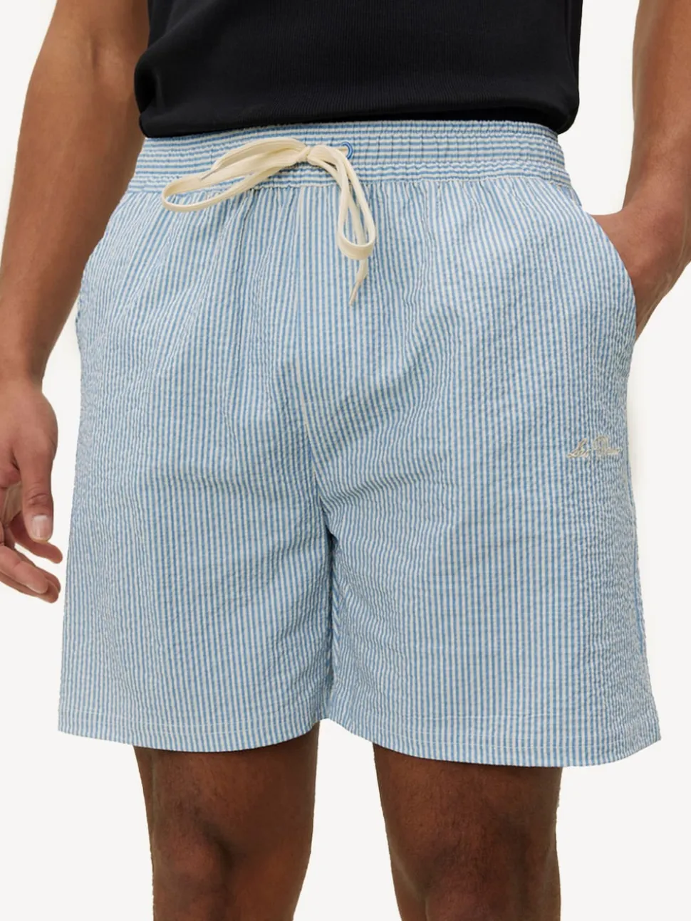 Les Deux Blue Stan Stripe Seersucker Swim Shorts