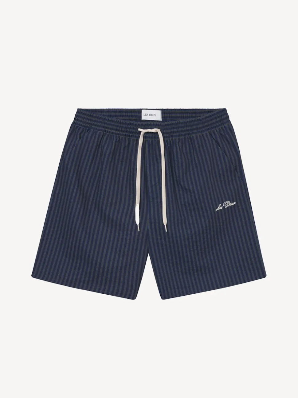 Les Deux Navy Blue Stan Stripe Seersucker Swim Shorts