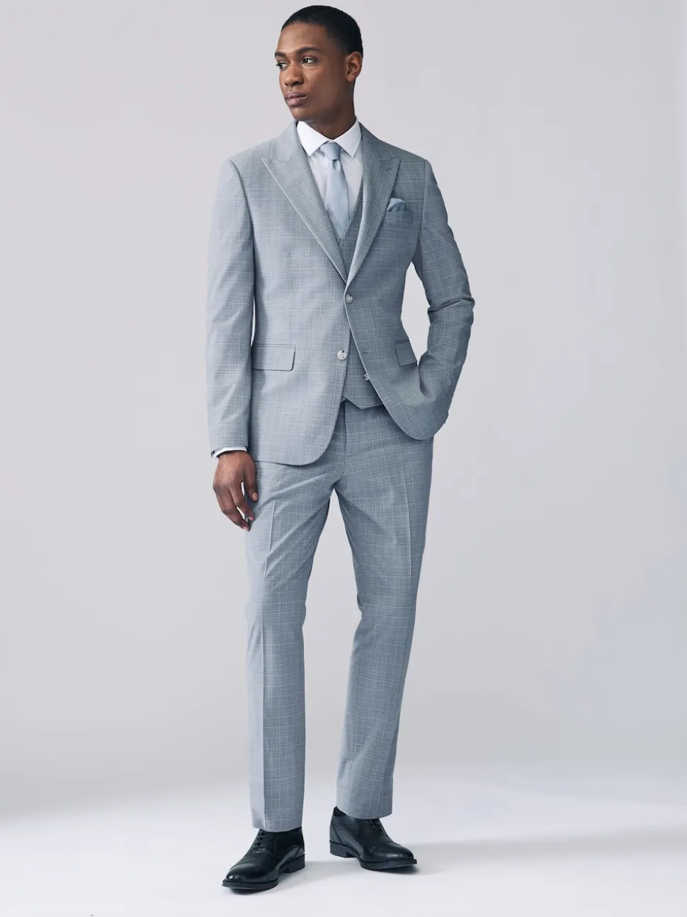 Light Blue Check Suit Waistcoat