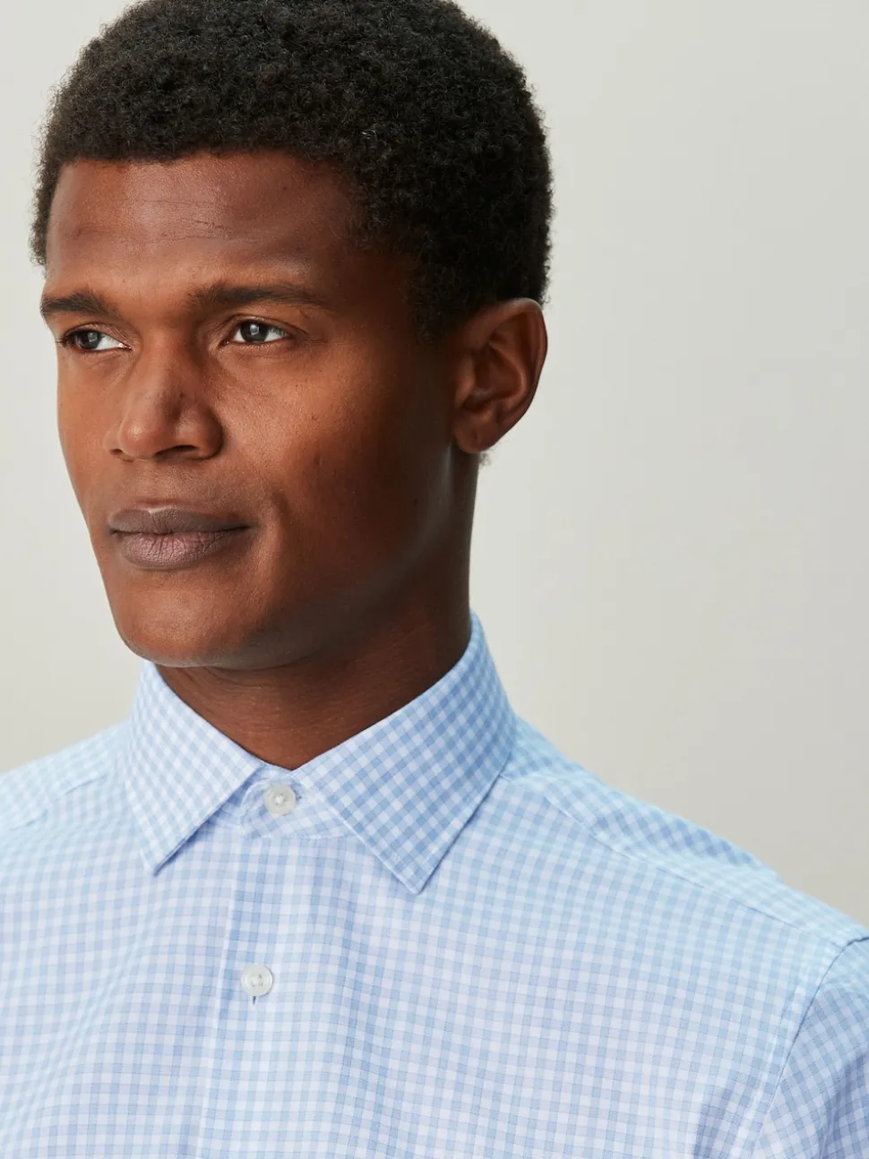 Light Blue Gingham Regular Fit Cotton Rich Long Sleeve Formal Shirt