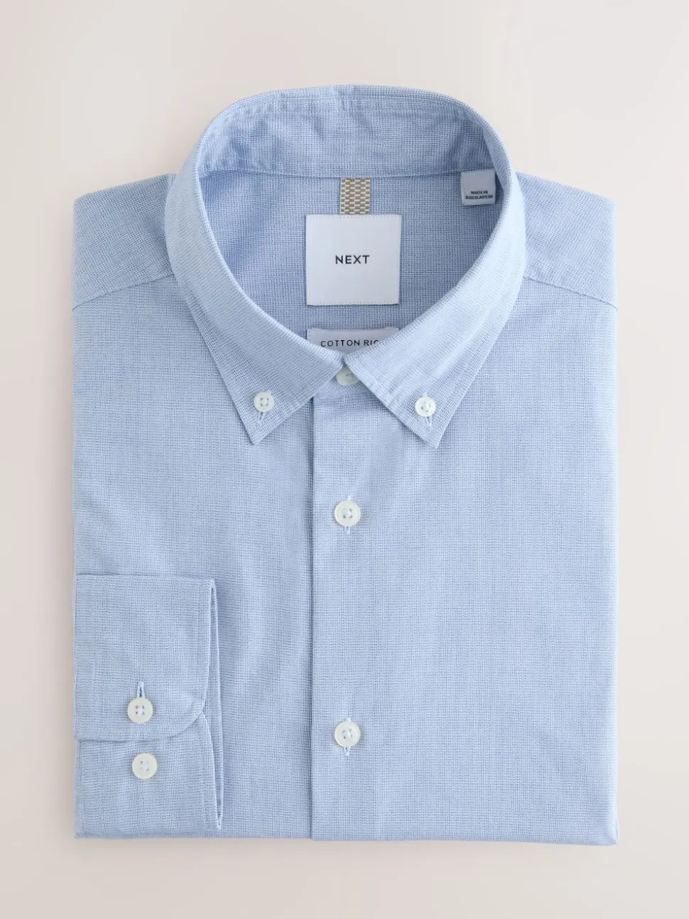 Light Blue Gingham Regular Fit Cotton Rich Long Sleeve Formal Shirt