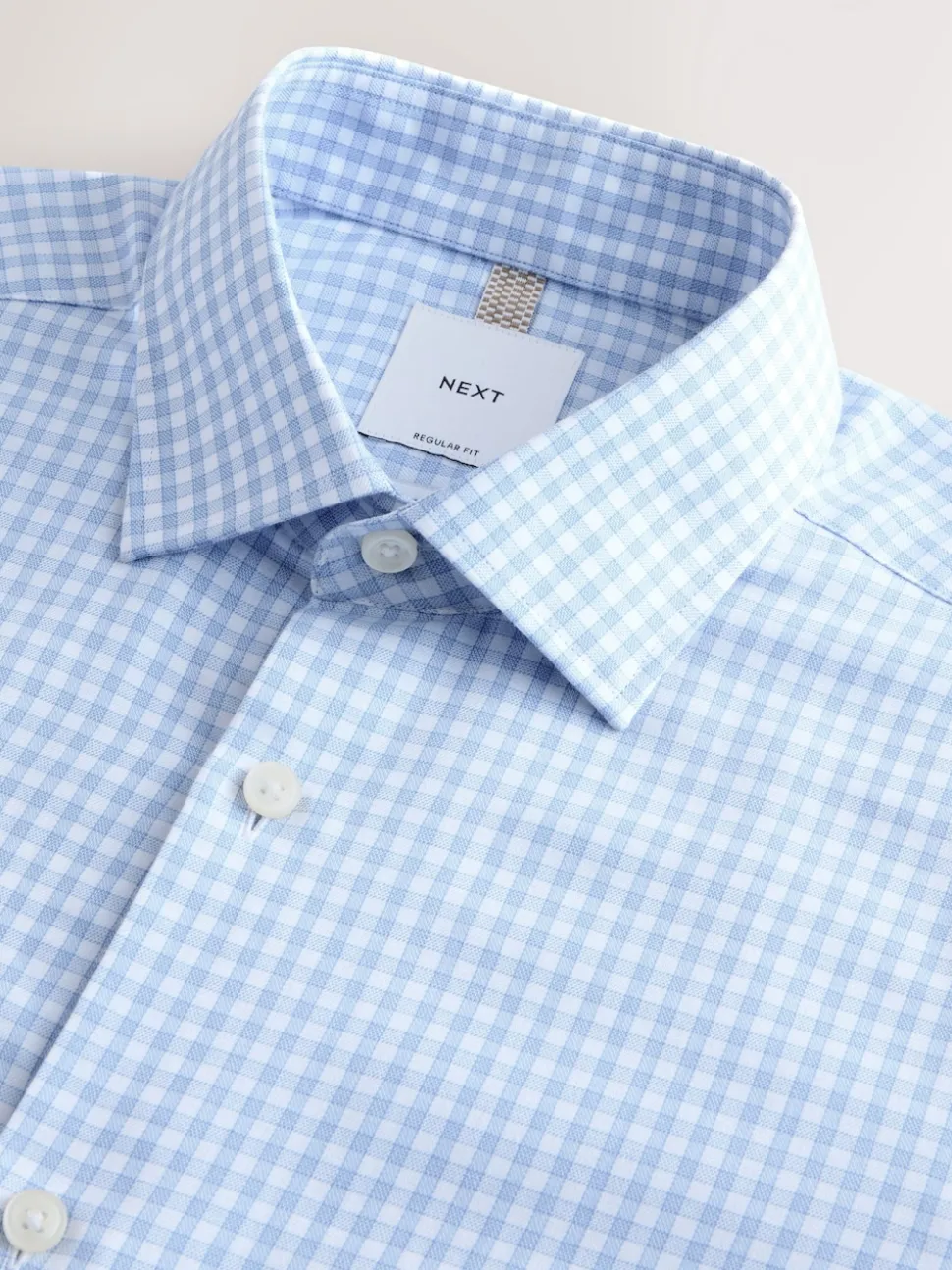 Light Blue Gingham Regular Fit Cotton Rich Long Sleeve Formal Shirt