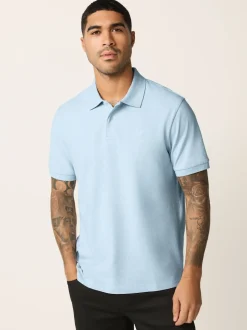 Light Blue Marl Regular Fit Short Sleeve Pique Polo Shirt