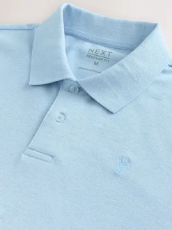 Light Blue Marl Regular Fit Short Sleeve Pique Polo Shirt