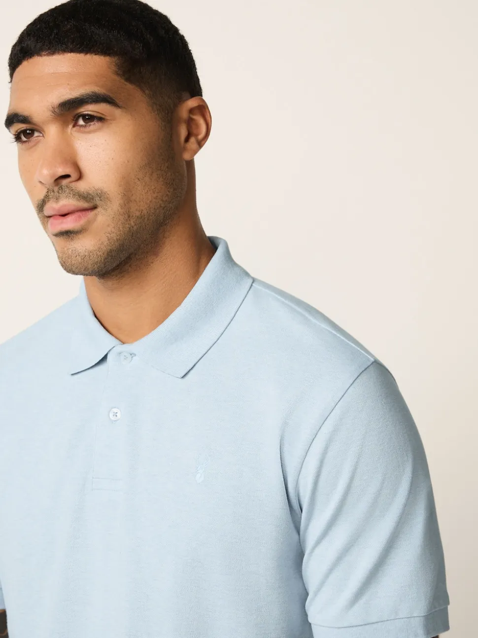Light Blue Marl Slim Fit Short Sleeve Pique Polo Shirt