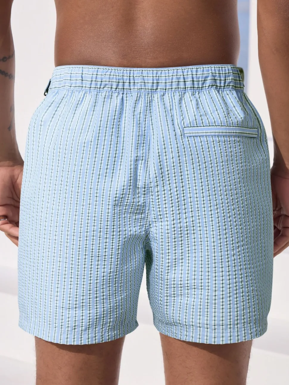 Light Blue Multi Stripe Signature Tailored Waistband Swim Shorts