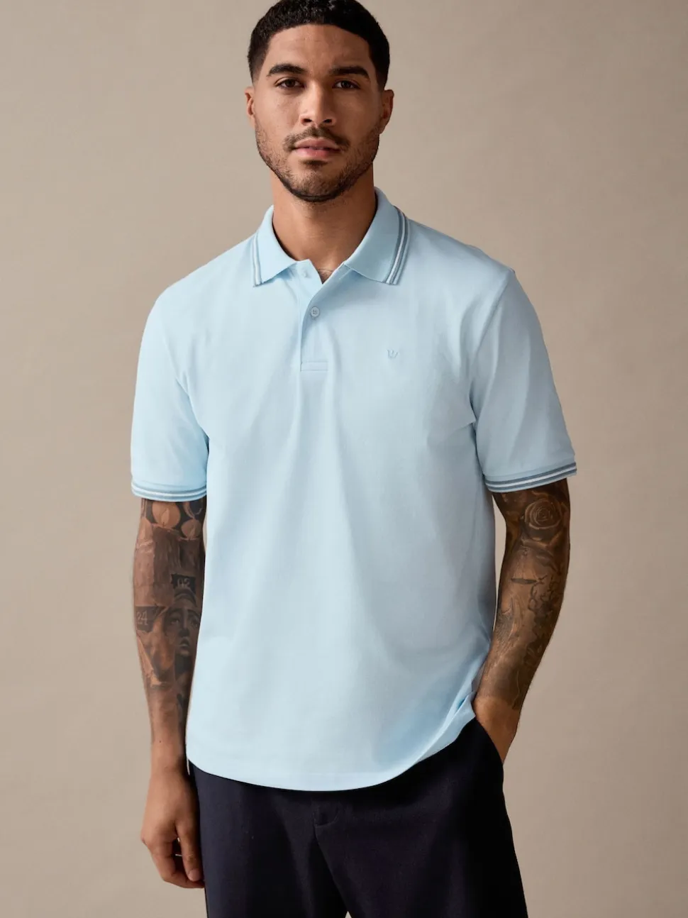 Light Blue Ottoman Regular Fit Short Sleeve Tipped Polo Shirt