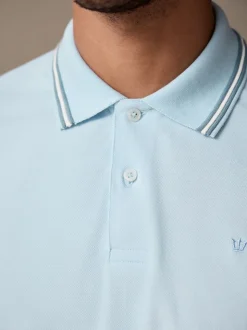 Light Blue Ottoman Regular Fit Short Sleeve Tipped Polo Shirt