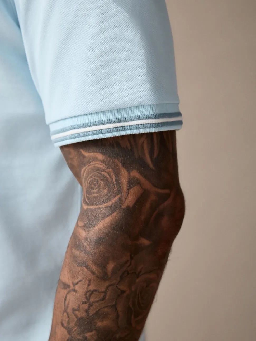 Light Blue Ottoman Regular Fit Short Sleeve Tipped Polo Shirt