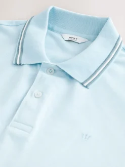 Light Blue Ottoman Regular Fit Short Sleeve Tipped Polo Shirt