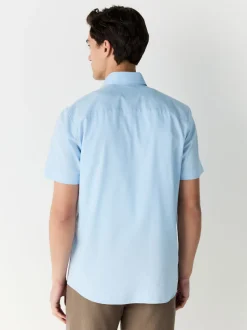 Light Blue Regular Fit Short Sleeve Easy Iron Button Down Oxford Shirt