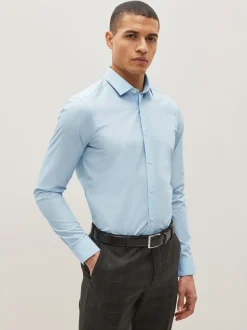 Light Blue Skinny Fit Easy Care Single Cuff Smart Shirt