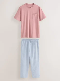 Light Blue Stripe Short Sleeve Pyjamas Set