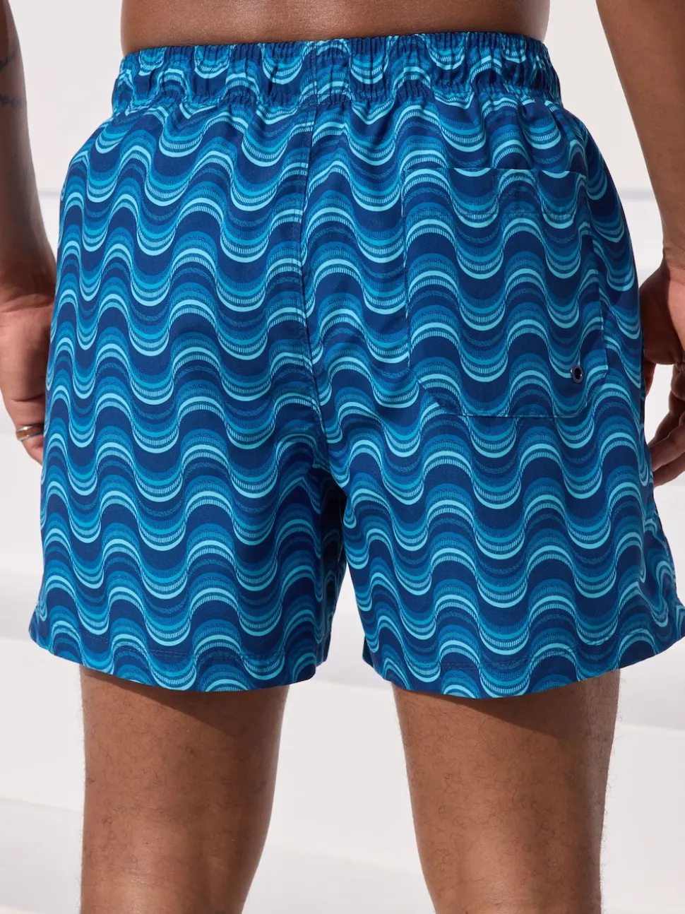 Light Blue Wave Printed Swim Shorts