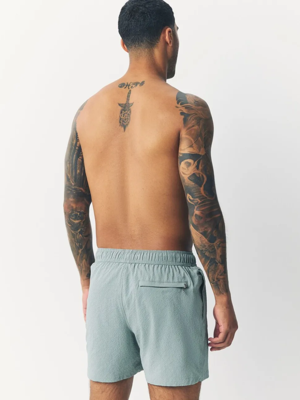 Light Blue/Sage Green Seersucker Swim Shorts