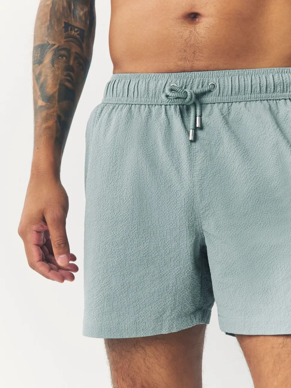 Light Blue/Sage Green Seersucker Swim Shorts