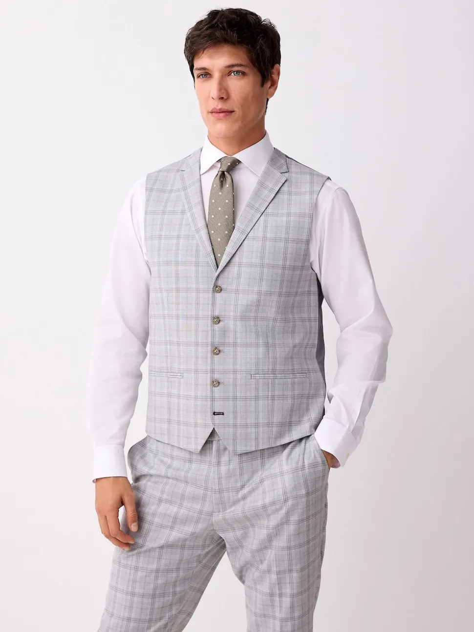 Light Grey Check Suit Waistcoat
