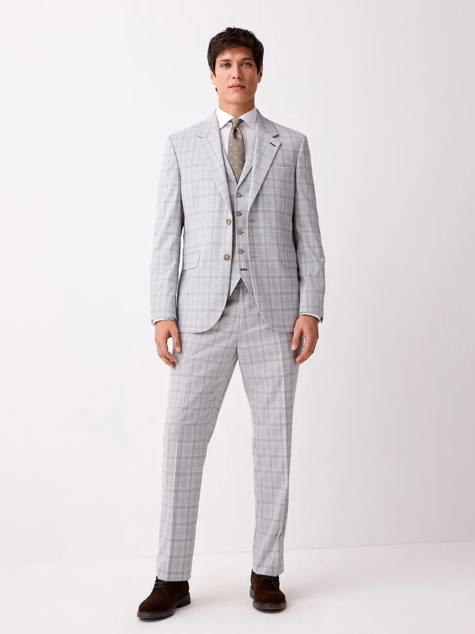 Light Grey Check Suit Waistcoat