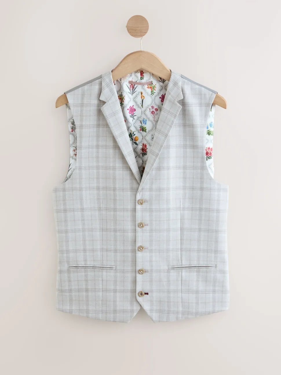 Light Grey Check Suit Waistcoat