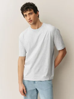 Light Grey Marl Relaxed Fit Essential Crew Neck Cotton T-Shirt