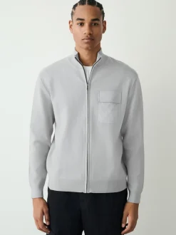Light Grey N.Premium Regular Fit Mid Weight Zip Through Cardigan