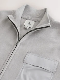 Light Grey N.Premium Regular Fit Mid Weight Zip Through Cardigan