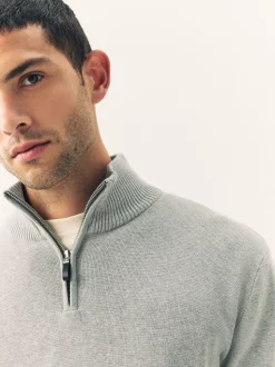 Light Grey Plain N.Premium Regular Fit 100% Cotton Premium Quarter Zip Jumper