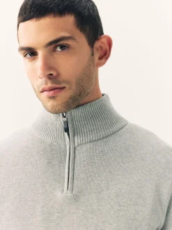 Light Grey Plain N.Premium Regular Fit 100% Cotton Premium Quarter Zip Jumper
