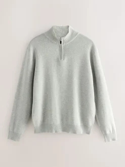 Light Grey Plain N.Premium Regular Fit 100% Cotton Premium Quarter Zip Jumper
