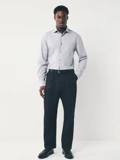 Light Grey Regular Fit Check Soft Touch 100% Cotton Smart Long Sleeve Shirt