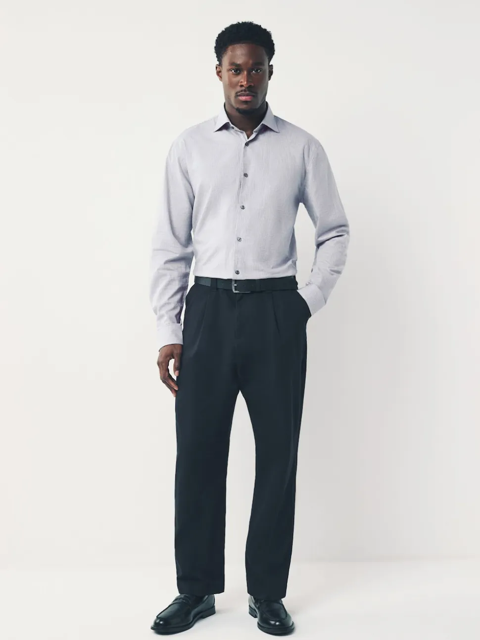 Light Grey Regular Fit Check Soft Touch 100% Cotton Smart Long Sleeve Shirt