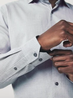 Light Grey Regular Fit Check Soft Touch 100% Cotton Smart Long Sleeve Shirt