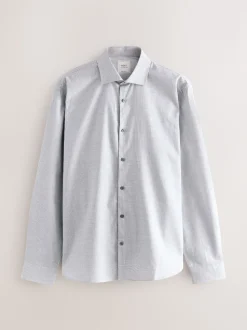 Light Grey Regular Fit Check Soft Touch 100% Cotton Smart Long Sleeve Shirt
