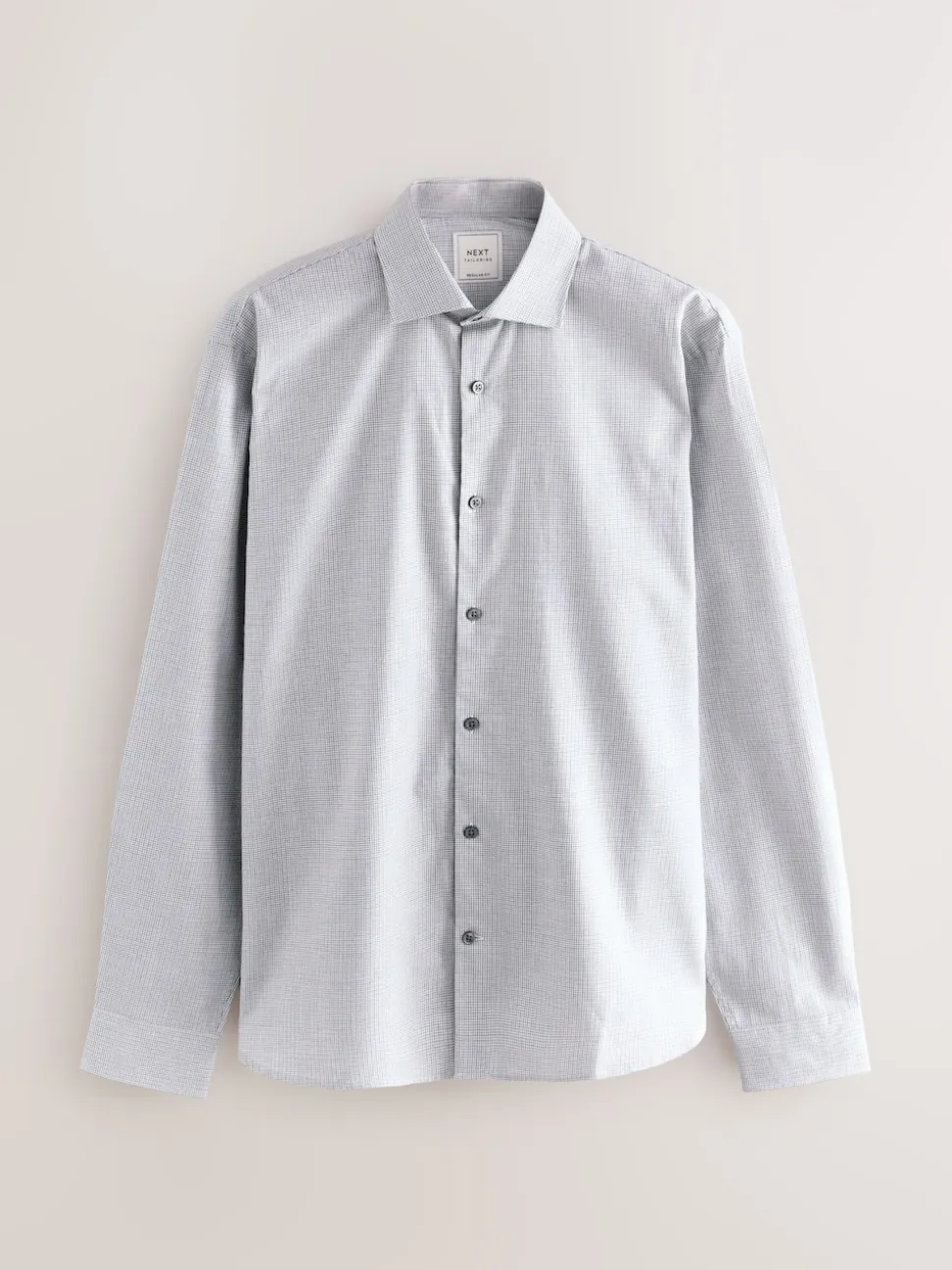 Light Grey Regular Fit Check Soft Touch 100% Cotton Smart Long Sleeve Shirt