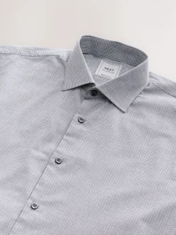 Light Grey Regular Fit Check Soft Touch 100% Cotton Smart Long Sleeve Shirt