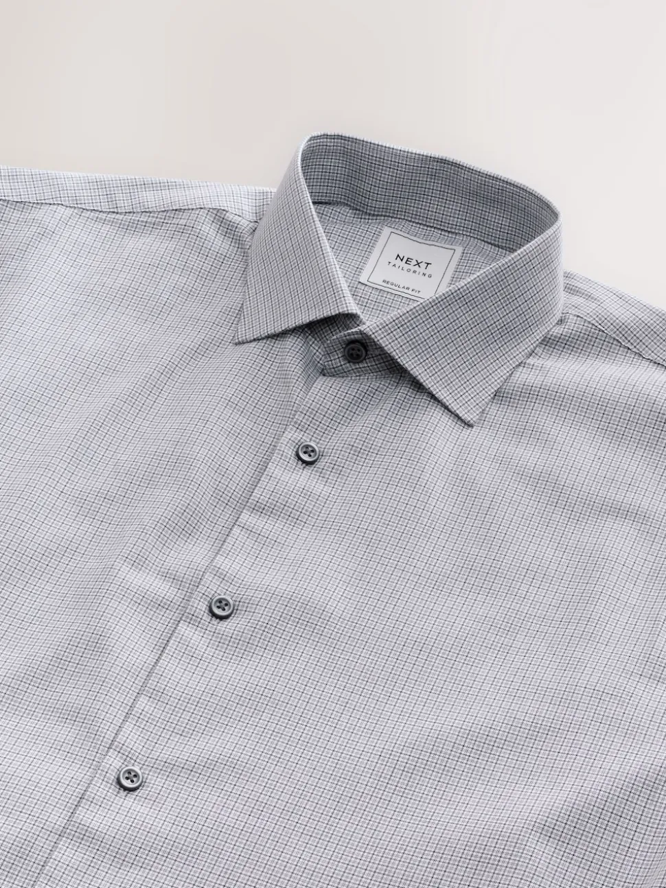 Light Grey Regular Fit Check Soft Touch 100% Cotton Smart Long Sleeve Shirt