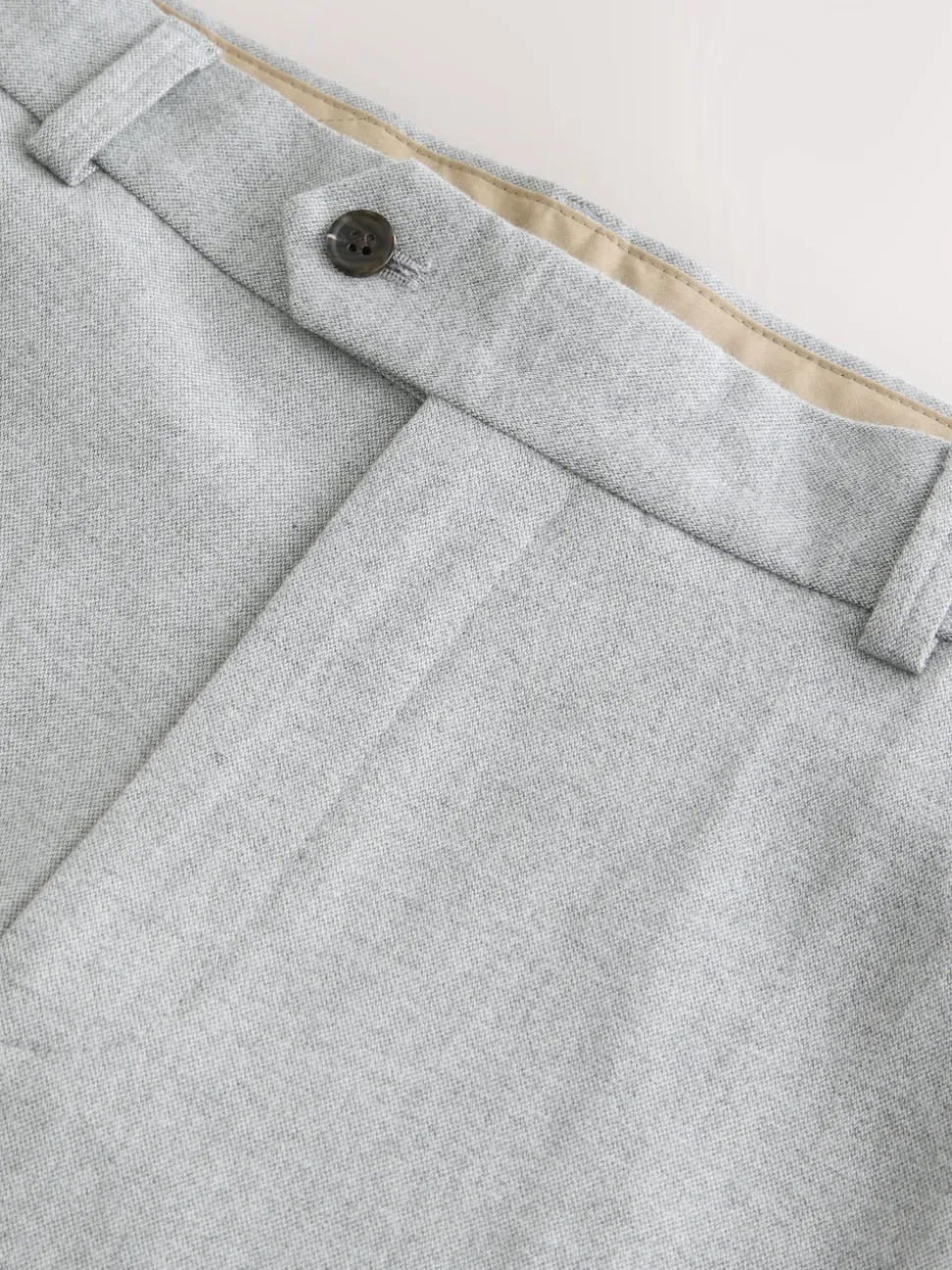 Light Grey Regular Fit Smart Brushed Cotton Trousers